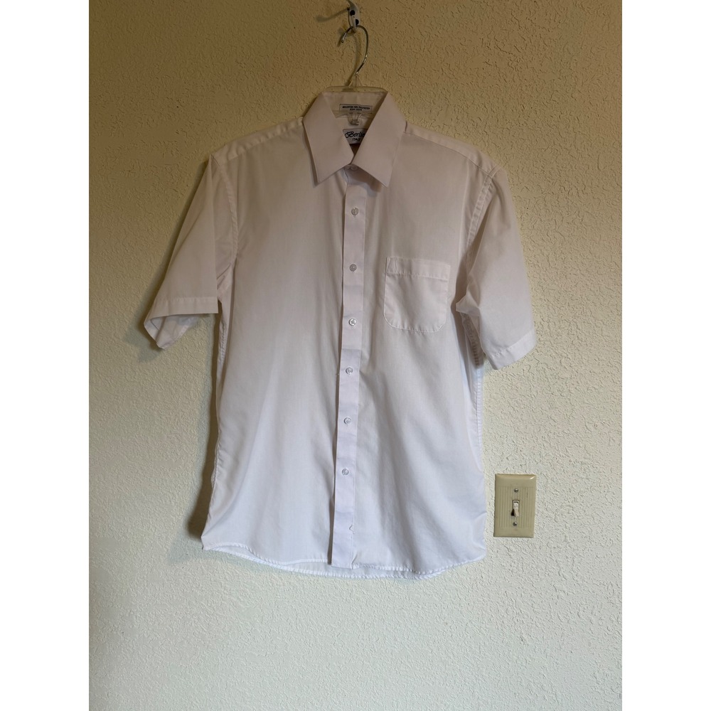 Berlioni Italy Mens White Short Sleeve Button Down Dress Shirt Size M 15-15.5